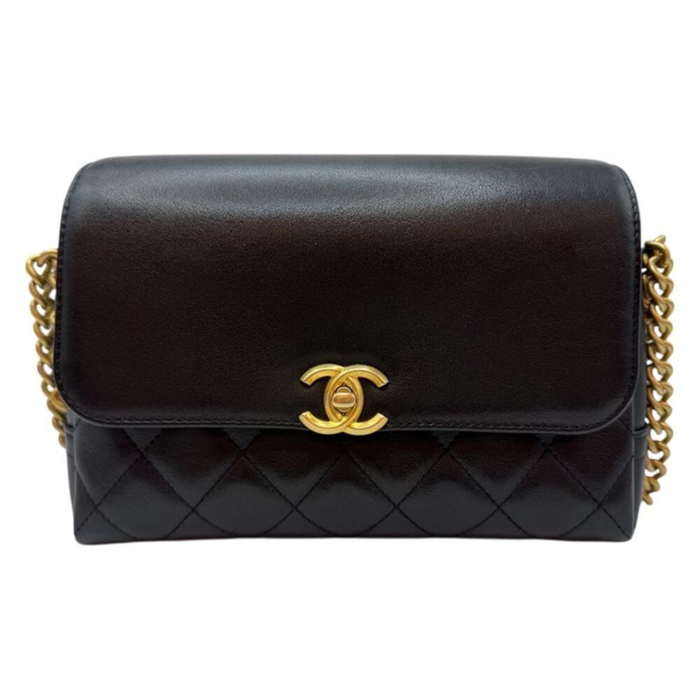 Season Black Calfskin Quilted Chain Shoulder Bag Black